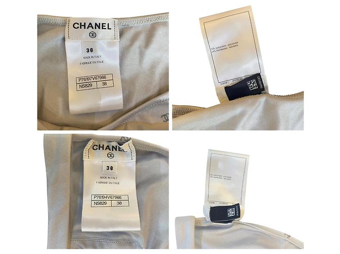 Bikini de dos piezas Chanel 2024 Coco Beach en plata con logo CC, talla FR 38 Hardware de plata - vista 13