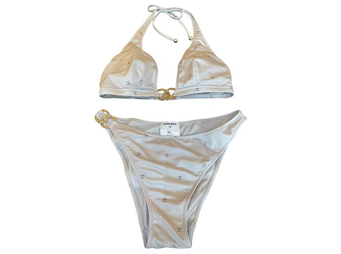 Bikini de dos piezas Chanel 2024 Coco Beach en plata con logo CC, talla FR 38 Hardware de plata - vista 5