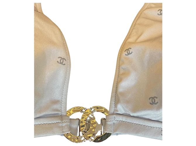 Bikini de dos piezas Chanel 2024 Coco Beach en plata con logo CC, talla FR 38 Hardware de plata - vista 9
