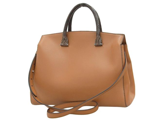 Sac à main 2WAY en cuir python Max Mara Marron - vue 2