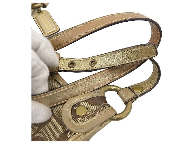 Borsa a Spalla in Tela e Pelle Coach F10567 Beige - vista 7