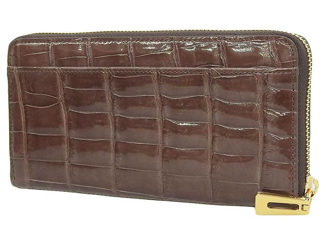 Autre Marque Cartera redonda con cremallera de cuero de cocodrilo marrón oscuro Castaño - vista 2