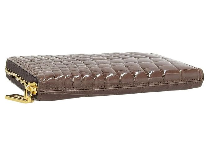Autre Marque Cartera redonda con cremallera de cuero de cocodrilo marrón oscuro Castaño - vista 5