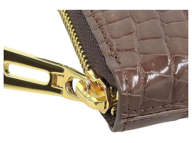 Autre Marque Cartera redonda con cremallera de cuero de cocodrilo marrón oscuro Castaño - vista 6