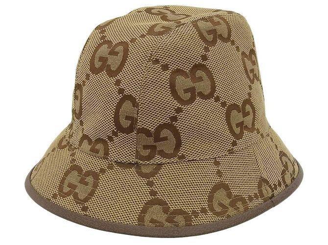 Chapéu bucket em lona Jumbo GG Gucci Unissex Marrom - vista 2