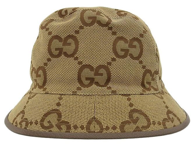 Chapéu bucket em lona Jumbo GG Gucci Unissex Marrom - vista 3