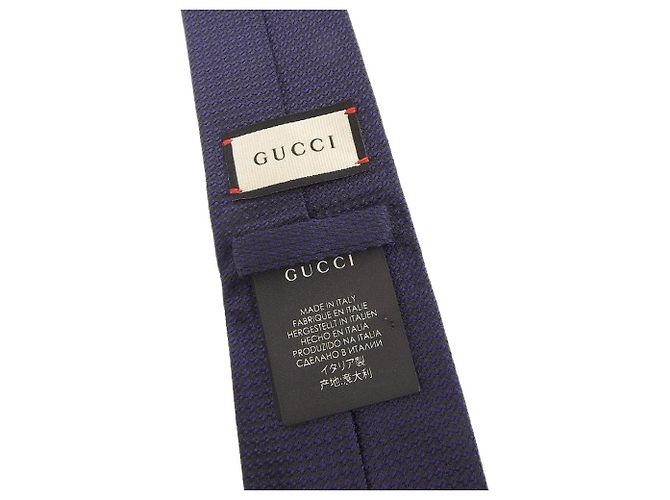 Cravatta stretta in seta Gucci blu navy con ape - vista 7