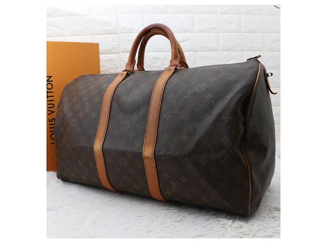 Borsa da viaggio Louis Vuitton Keepall Monogram Pelle Marrone - vista 2