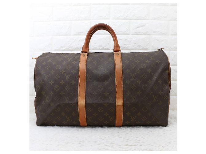 Borsa da viaggio Louis Vuitton Keepall Monogram Pelle Marrone - vista 3