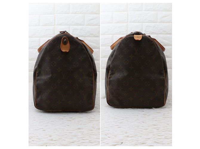 Borsa da viaggio Louis Vuitton Keepall Monogram Pelle Marrone - vista 4