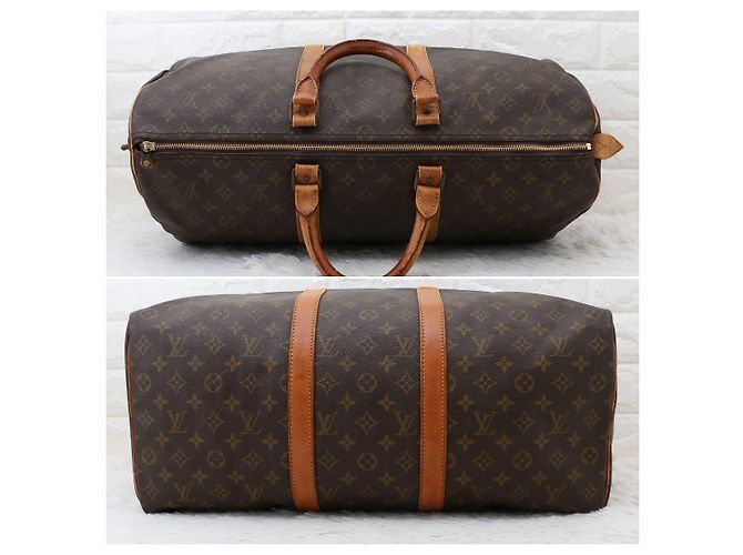 Borsa da viaggio Louis Vuitton Keepall Monogram Pelle Marrone - vista 5