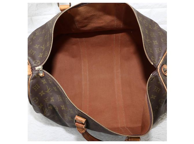 Borsa da viaggio Louis Vuitton Keepall Monogram Pelle Marrone - vista 7