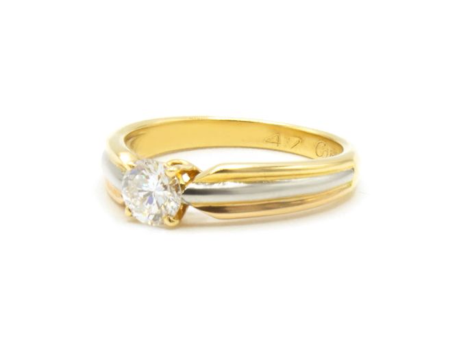 Cartier Trinity Solitaire Ring Diamant Gelb Rosa und Weißgold Größe 47 Golden - Ansicht 2