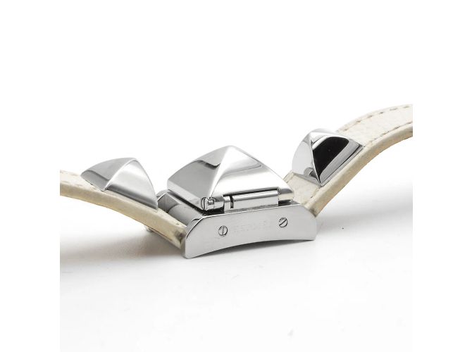 Relógio Hermès Médor em aço com pulseira de couro branca Prata - vista 3