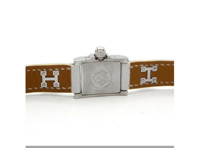 Relógio Hermès Médor em aço com pulseira de couro branca Prata - vista 4