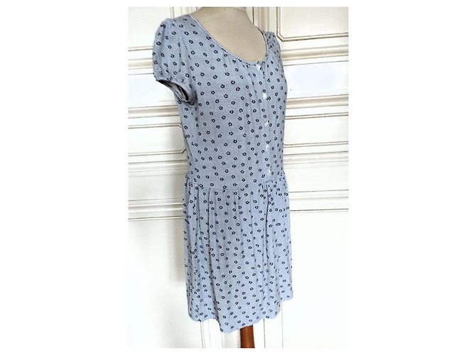 Agnès b. PREPPY QUADRILLE FLORAL KLEID TM Blau - Ansicht 7