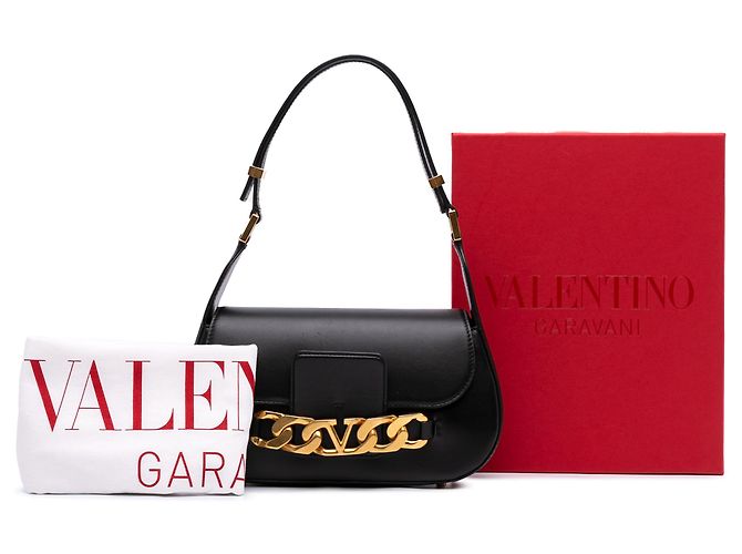 Borsa a spalla Valentino Vlogo in pelle nera media Nero - vista 12
