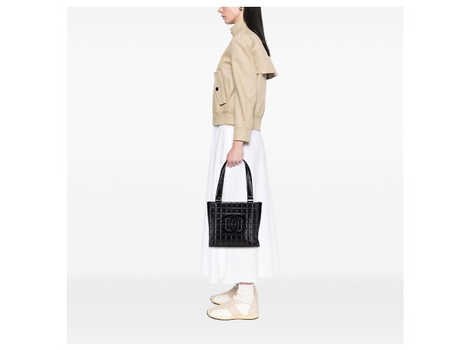 Chanel Schwarze CC Schokoladentafel Lammleder Tasche - Ansicht 11