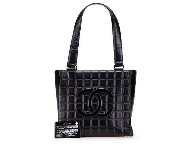 Chanel Schwarze CC Schokoladentafel Lammleder Tasche - Ansicht 12