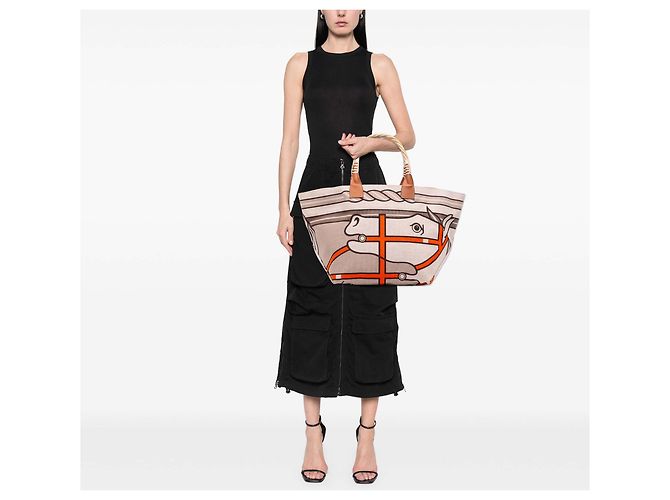Hermès Marrone Toile H Plume Quadrige al Filo Steeple 31 Beige - vista 12