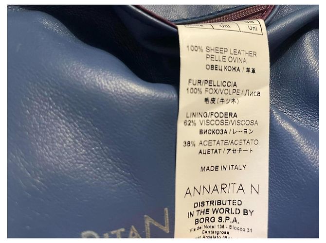 Autre Marque Clutch in pelliccia di VOLPE blu fiordaliso e pelle nuova Blu chiaro - vista 12