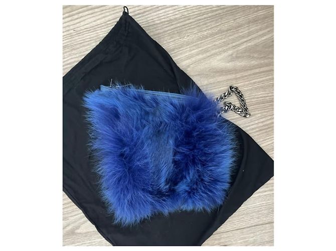 Autre Marque Clutch in pelliccia di VOLPE blu fiordaliso e pelle nuova Blu chiaro - vista 2