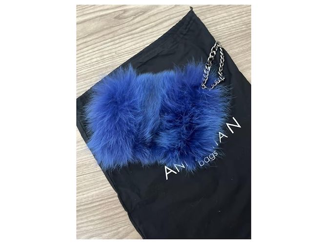 Autre Marque Clutch in pelliccia di VOLPE blu fiordaliso e pelle nuova Blu chiaro - vista 5