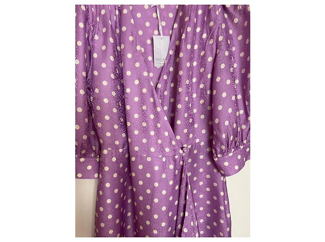 Vestido envelope Paul & Joe de bolinhas em viscose e seda roxo - vista 10