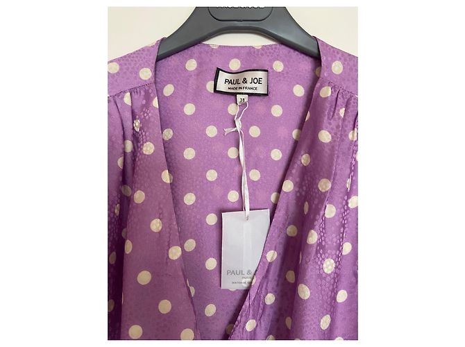 Vestido envelope Paul & Joe de bolinhas em viscose e seda roxo - vista 2
