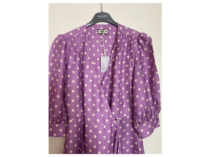 Vestido envelope Paul & Joe de bolinhas em viscose e seda roxo - vista 3