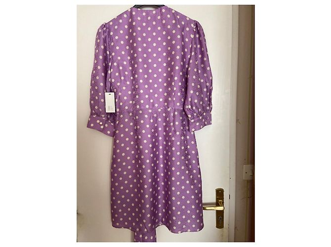 Vestido envelope Paul & Joe de bolinhas em viscose e seda roxo - vista 6