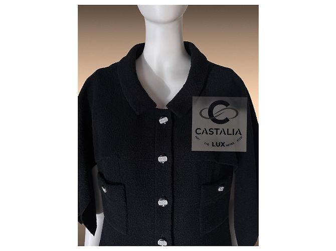 Chanel Schwarze Tweed-Cape-Jacke Paris / Saint-Tropez 40 FR - Ansicht 10