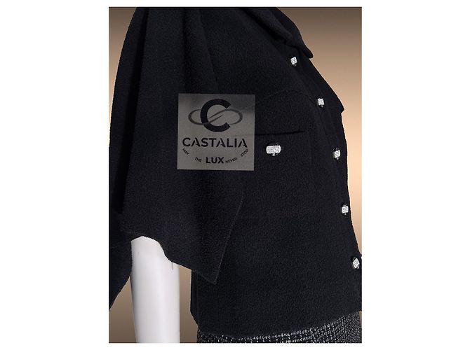 Chanel Schwarze Tweed-Cape-Jacke Paris / Saint-Tropez 40 FR - Ansicht 13