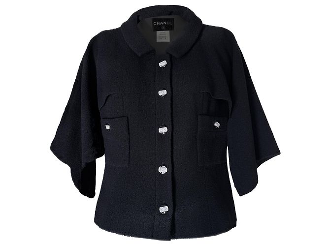Chanel Schwarze Tweed-Cape-Jacke Paris / Saint-Tropez 40 FR - Ansicht 17