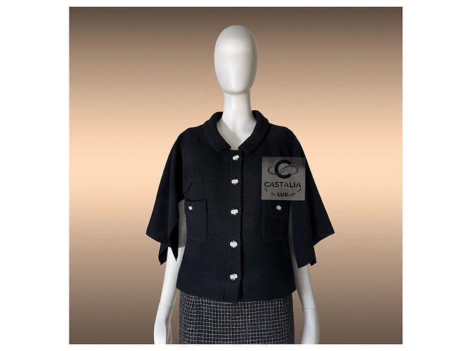 Chanel Schwarze Tweed-Cape-Jacke Paris / Saint-Tropez 40 FR - Ansicht 5