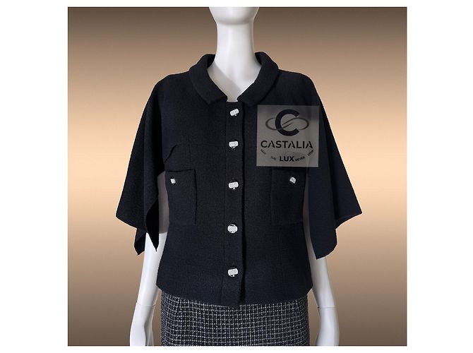 Chanel Schwarze Tweed-Cape-Jacke Paris / Saint-Tropez 40 FR - Ansicht 7