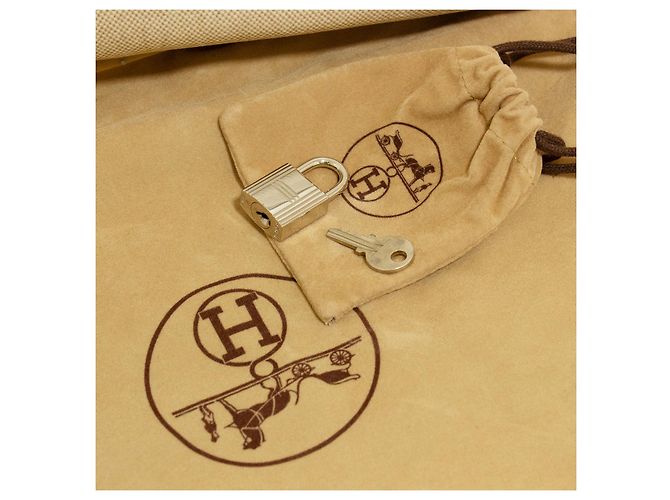 Herbag Borsa da viaggio Hermès in tela Criss Viking e pelle di mucca Hunter Beige - vista 8