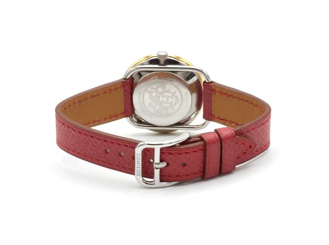 Relógio Hermès Arceau de aço e banhado a ouro com pulseira de couro vermelho Dourado - vista 4