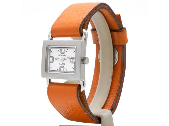 Reloj Hermès Barenia BA1.210 esfera plateada correa de cuero naranja Plata - vista 2