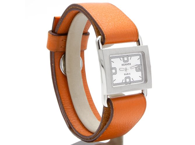 Reloj Hermès Barenia BA1.210 esfera plateada correa de cuero naranja Plata - vista 3