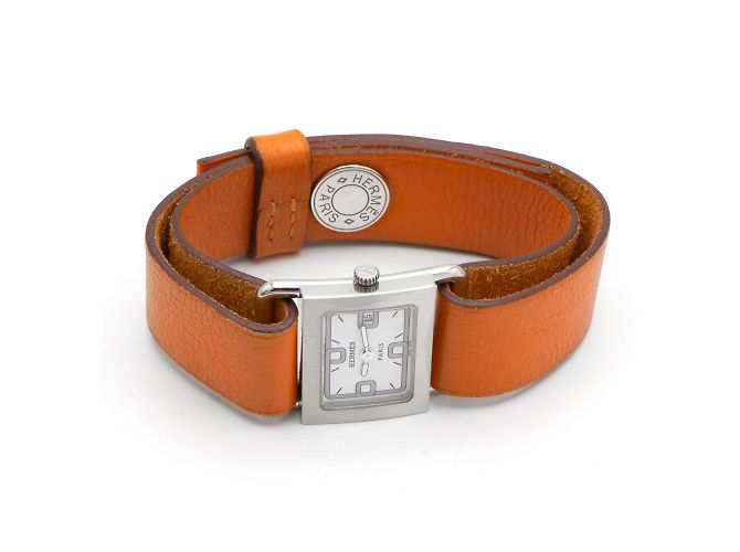 Reloj Hermès Barenia BA1.210 esfera plateada correa de cuero naranja Plata - vista 4