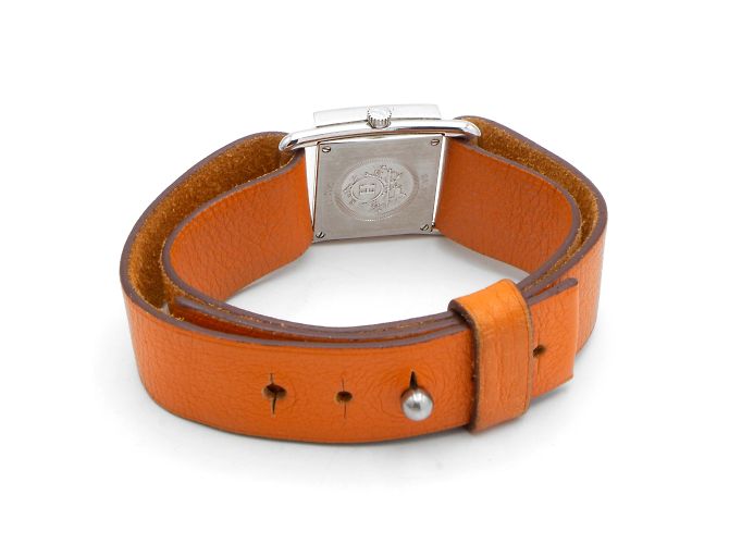 Reloj Hermès Barenia BA1.210 esfera plateada correa de cuero naranja Plata - vista 5