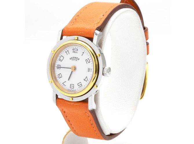 Hermès "Clipper" Uhr aus Stahl. Orange - Ansicht 2
