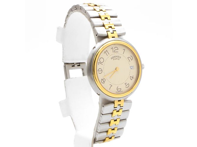 Relógio de aço Hermès em muito bom estado, modelo "Profile". Dourado - vista 3