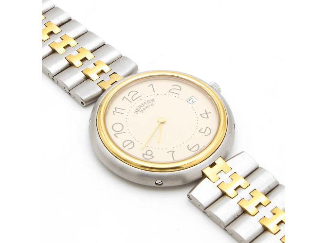 Relógio de aço Hermès em muito bom estado, modelo "Profile". Dourado - vista 4