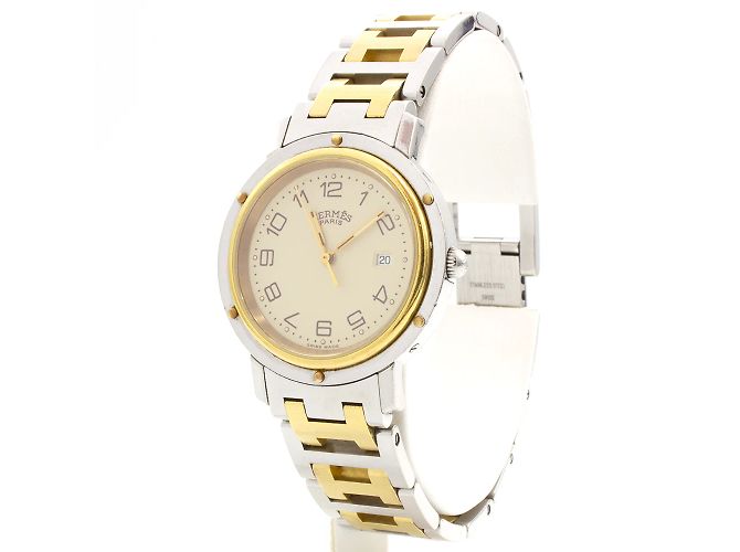 Wunderschöne Hermès "Clipper" Uhr aus Edelstahl. Golden - Ansicht 2