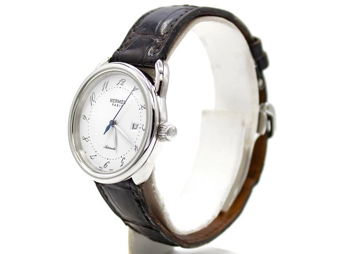 Relógio Hermès Arceau Automático de Aço e Couro de Crocodilo Prata - vista 3