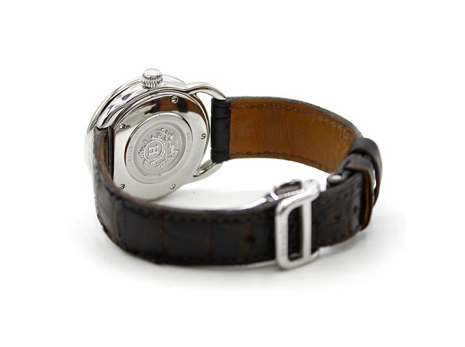 Relógio Hermès Arceau Automático de Aço e Couro de Crocodilo Prata - vista 7