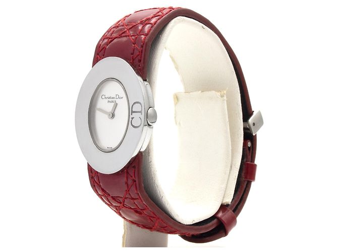 Dior Uhr Stahl Silbernes Zifferblatt Rotes Lederarmband - Ansicht 2