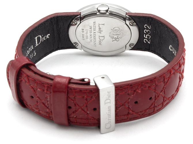Dior Uhr Stahl Silbernes Zifferblatt Rotes Lederarmband - Ansicht 4